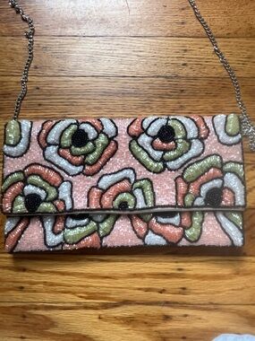 Beaded Floral Clutch Wallet - Pink